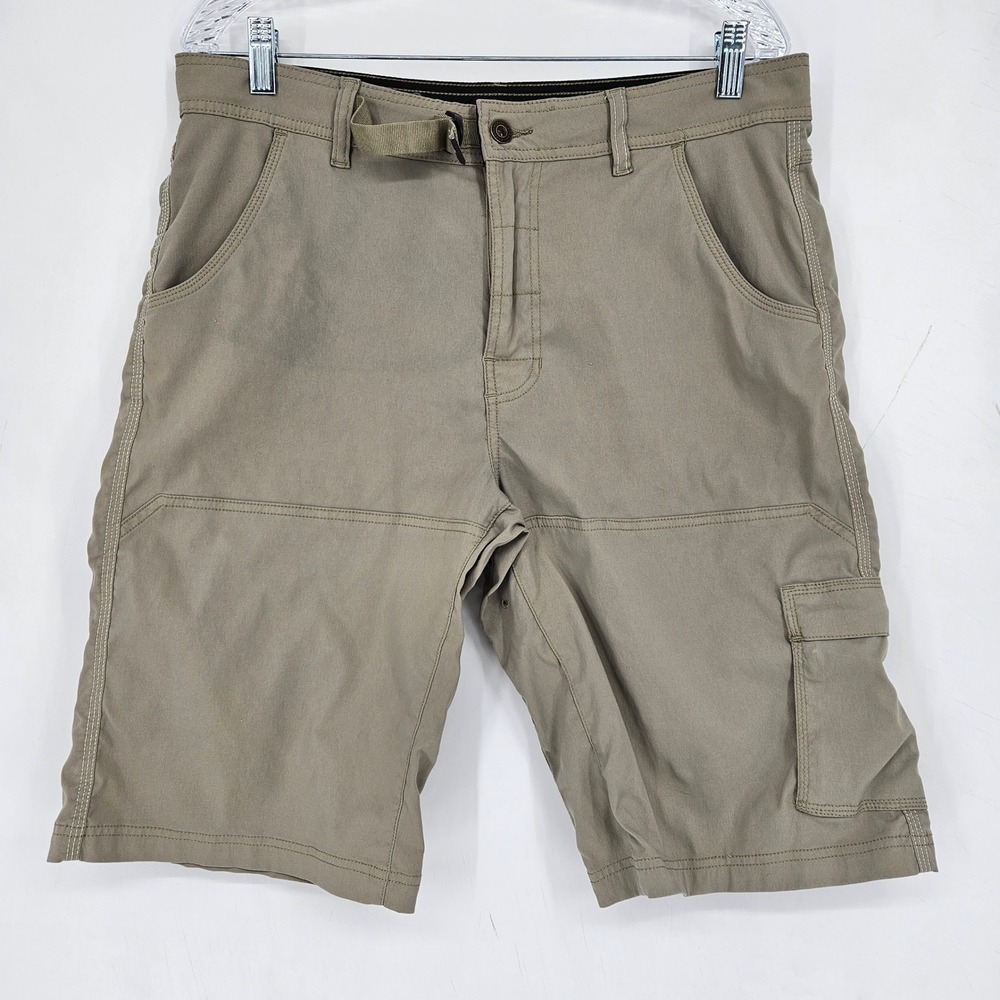 PrAna Shorts Mens Large Cargo Tan Stretch Casual Outdoors Hiking Utility FLAWS